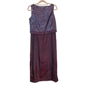 Y2K JR Nites by Caliendo Purple Iridescent Brocade 2pc Maxi Dress Set Petite 14P
